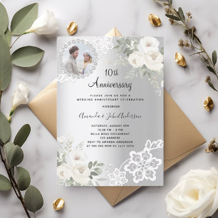 Silberne Blumen zum 10. Hochzeitstag Einladung