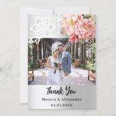 Silberne Blumenspitze Hochzeit Foto danke Karte (Vorderseite)