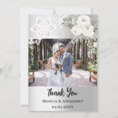 Silberne Blumenspitze Hochzeit Foto danke Karte (Vorderseite)