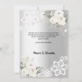 Silberne Blumenspitze Hochzeit Foto danke Karte (Rückseite)