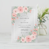 Silberne Blush-Petal-Hochzeit Einladung (Stehend Vorderseite)