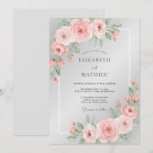 Silberne Blush-Petal-Hochzeit Einladung (Vorne/Hinten)