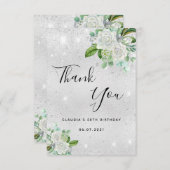 Silberne Blütenblätter, Glitzer Dankeskarte (Vorne/Hinten)