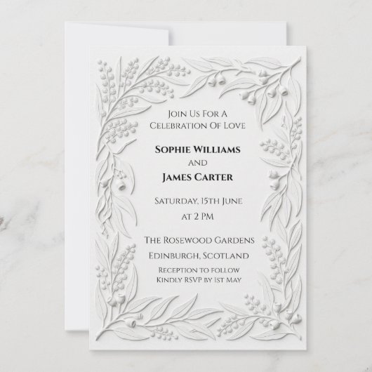 Silberne botanische Hochzeit Einladung (Vorderseite)