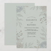 Silberne Celadon-Blumenhochzeit Einladung (Vorne/Hinten)