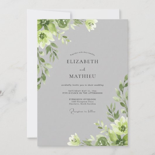 Silberne Chartreuse-Blatt-Hochzeit Einladung (Vorderseite)