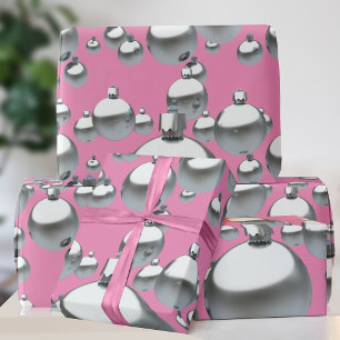 Silberne Christbaumkugeln Hot Pink Weihnachtspapie Geschenkpapier