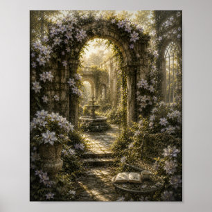 Silberne Clematis-Ruinen Vintage-Botanik Poster