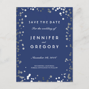 Silberne Confetti-Marine elegant Save the Date Ankündigungspostkarte