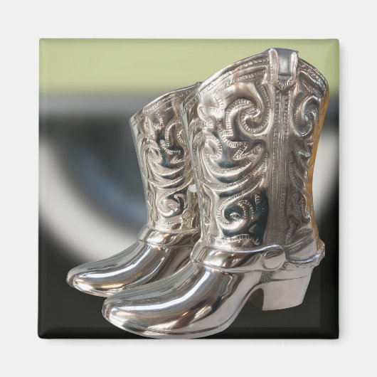 Silberne Cowboystiefel Magnet (Vorne)