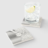 silberne Damasken und moderne geometrische Form Steinuntersetzer (Seitenansicht)