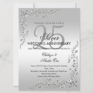 Silberne Dekoration Einladung zur 25. Hochzeitstag