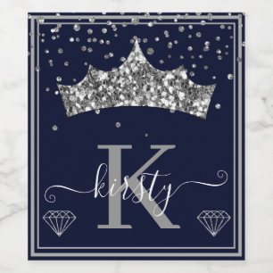 Silberne Diamant-Confetti- und Glitter-Tiara Weinetikett