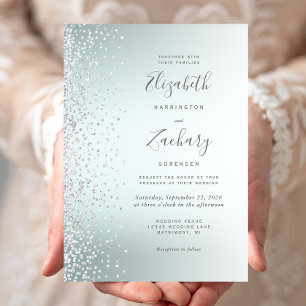 Silberne Diamant-Konfetti Aqua Ombre Hochzeit Einladung