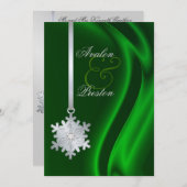 Silberne Diamant-Schneeflocke-Grün-Seide-Einladung Einladung (Vorne/Hinten)