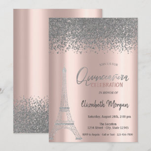 Silberne Diamanten Roségold,Eiffelturm Quinceanera Einladung