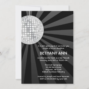 Silberne Disco-Kugel Bat Mitzvah Einladungen