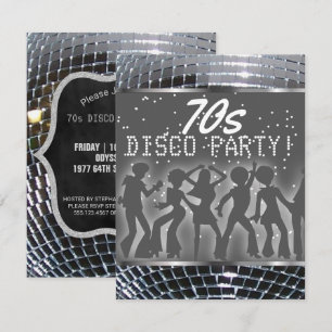 Silberne Disco-Kugel Tanzparty Retro 70er-Party Einladung