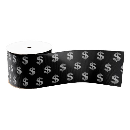 Silberne Dollarsymbole auf Schwarz Ripsband (Spule)