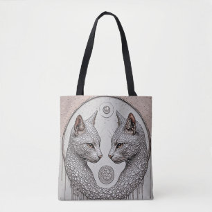 Silberne Doppelkatzen mit symmetrischen Gesichtern Tasche