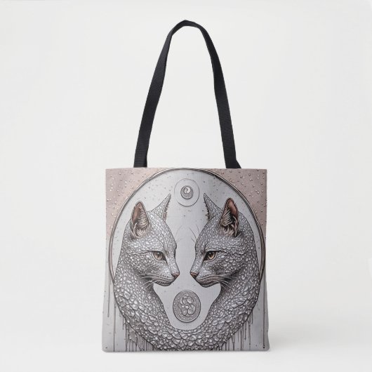 Silberne Doppelkatzen mit symmetrischen Gesichtern Tasche (Vorderseite)