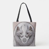 Silberne Doppelkatzen mit symmetrischen Gesichtern Tasche (Rückseite)