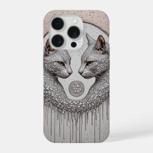 Silberne Doppelkatzen ✨ Symmetrische Gesichter Ele iPhone 15 Pro Hülle