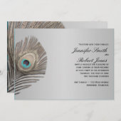 Silberne Elegance Pfau Hochzeit Einladung (Vorne/Hinten)