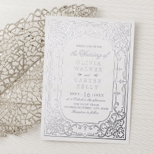 Silberne elegante aufwendige romantische Vintage-H Folieneinladung