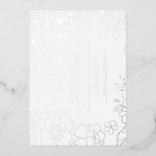 Silberne elegante Hochzeits-RSVP-Blume Folieneinladung