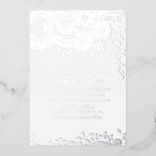 Silberne elegante Vintage-Spitze Hochzeit Folieneinladung