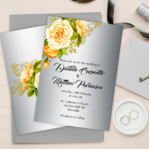 Silberne Eleganz: Goldene Rose Hochzeit Einladung