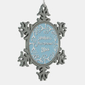 Silberne Eleganz-personalisiertes erstes Schneeflocken Zinn-Ornament (Links)