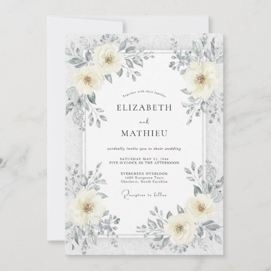 Silberne Elfenblüten-Hochzeit Einladung (Vorderseite)
