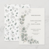 Silberne Eukalyptus-Hochzeit - Save The Date (Vorne/Hinten)