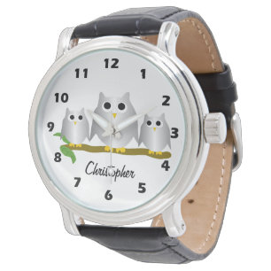 Silberne Eulen Design Personalisiert Armbanduhr