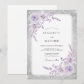 Silberne Fliederblatt-Hochzeit Einladung (Vorne/Hinten)