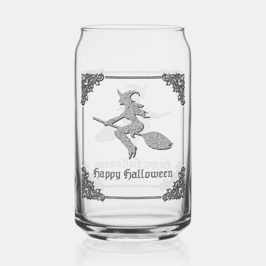 Silberne Fliegende Hexe Halloween Dosenglas (Vorderseite)