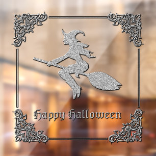 Silberne fliegende Hexe Halloween Fensteraufkleber