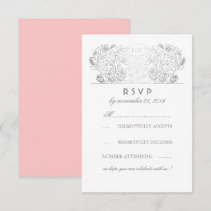 Silberne Florale Hochzeit-RSVP-Karte mit Rosa und Einladung
