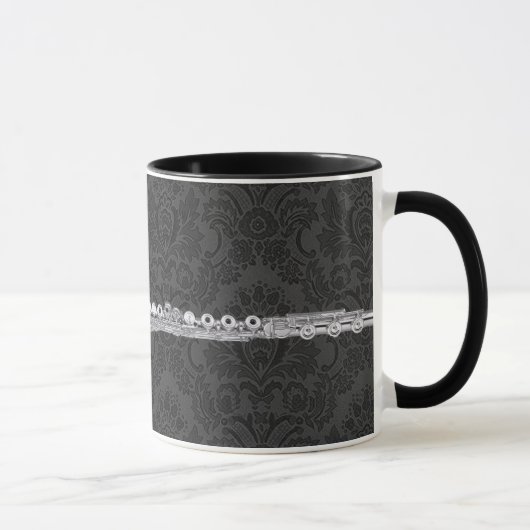 Silberne Flöte auf schwarzem Damast Tasse (Rechts)