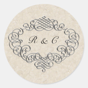 Silberne Flourish-Hochzeitssiegel für Umschläge Runder Aufkleber