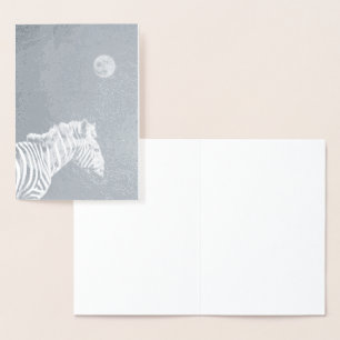 Silberne FolieZebra mit Mond Folienkarte