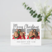 Silberne frohe Weihnachtsblase Buchstaben Karierte Feiertagskarte (Stehend Vorderseite)