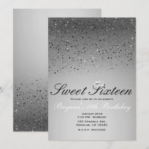 Silberne funkelnde Glitter Sweet 16 Krone Party Einladung