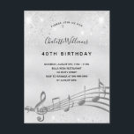 Silberne Geburtstage - Musiknoten 40. Einladung<br><div class="desc">Eine trendige, moderne Party Einladung aus dem 40. Jahrhundert. Ein Imitat silber aussehender Hintergrund, mit Musiknoten, schwarze Buchstaben.Dekoriert mit Imitaten Glitzer Staub. Personalisieren und fügen Sie Namen und Party-Informationen hinzu. Zurück: silberer Hintergrund, Postkartendesign. Tipp: Wenn Sie es nicht so gewollt haben, dass es wie eine Postkarte aussieht, klicken Sie auf...</div>
