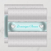 Silberne Gemusterte Prinzessin lädt ein Einladung (Vorne/Hinten)