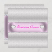 Silberne Gemusterte Prinzessin lädt ein Einladung (Vorne/Hinten)