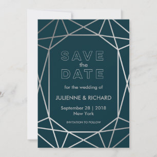 Silberne geometrische Diamant-Hochzeit Save the Save The Date
