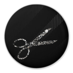 Silberne Glamour Glitzer Schere modern chic Salon Keramikknauf